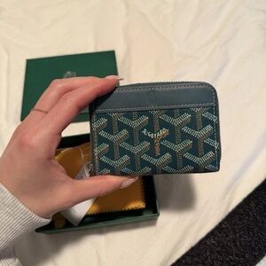 Goyard Matignon PM Green Goyardine Coated Canvas and Leather Zip Around Wallet
